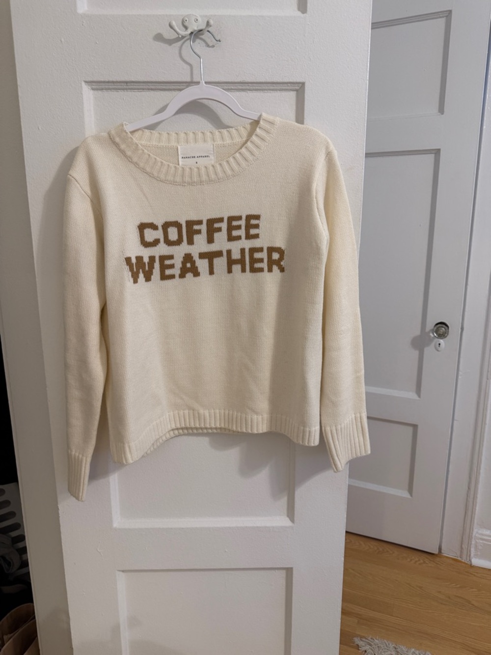 Panache Cream Sweater with Brown "COFFEE WEATHER" Text
